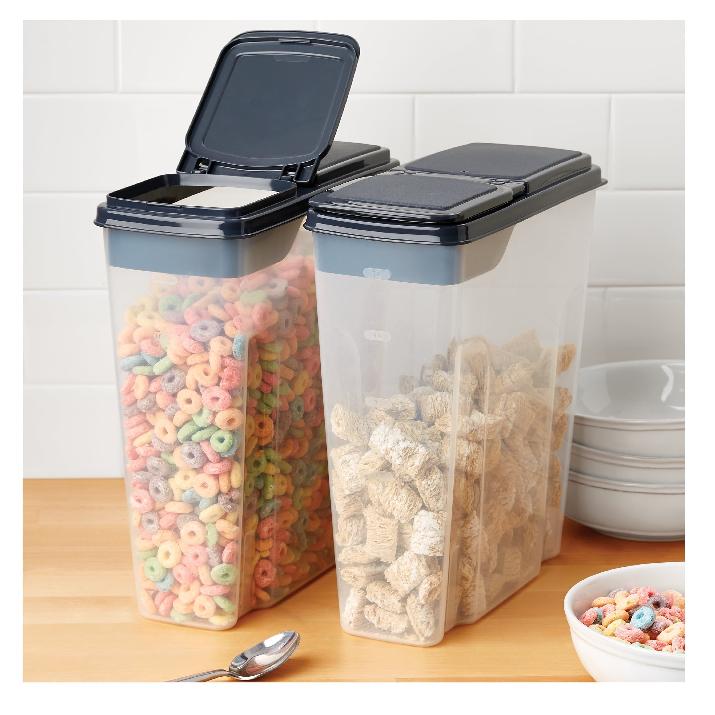 2-Pack Plastic Cereal Keeper Storage Containers, Kitchen Pantry Organizer Canisters for Cereal and Dry Food...