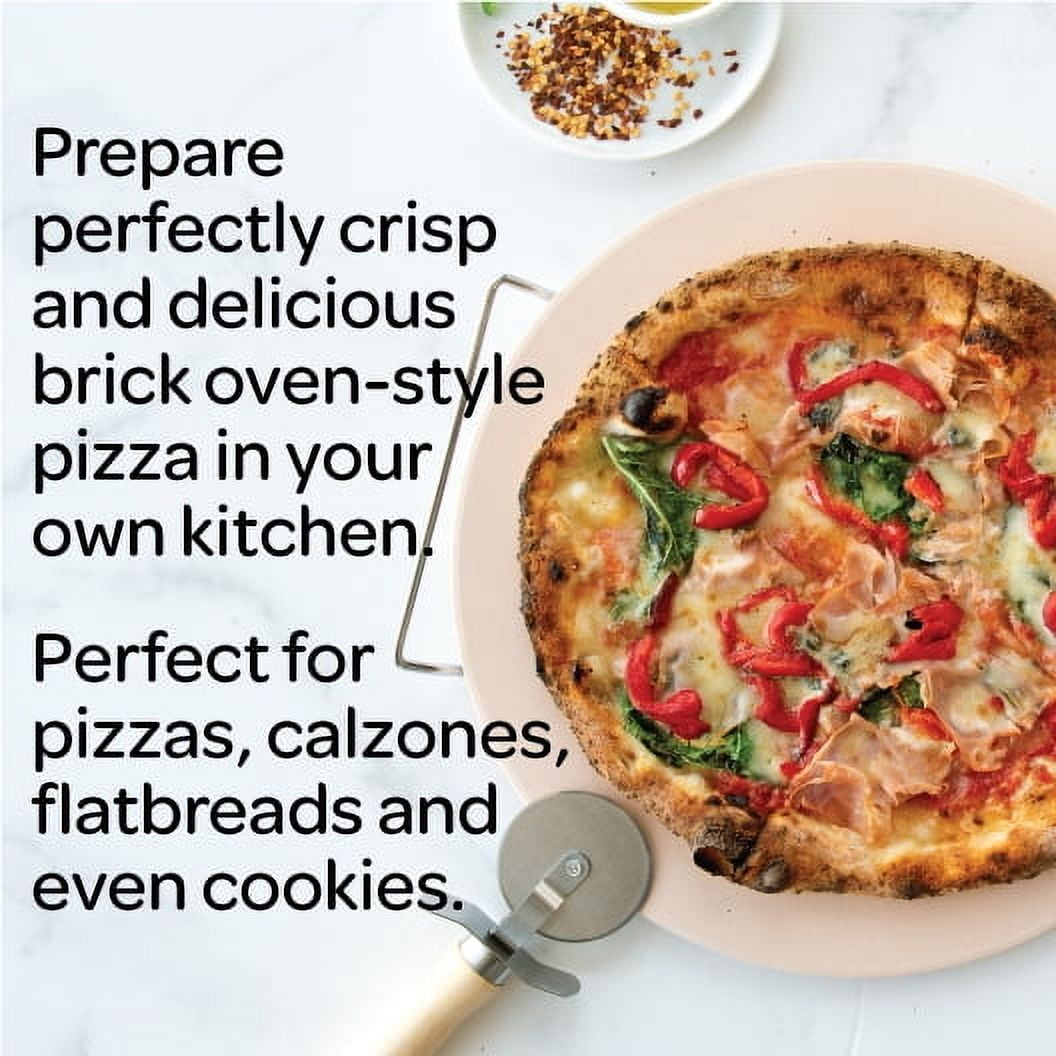 2-Piece Pizza Bakeware Set with 13" Ceramic Pizza Stone and Steel Wire Holder