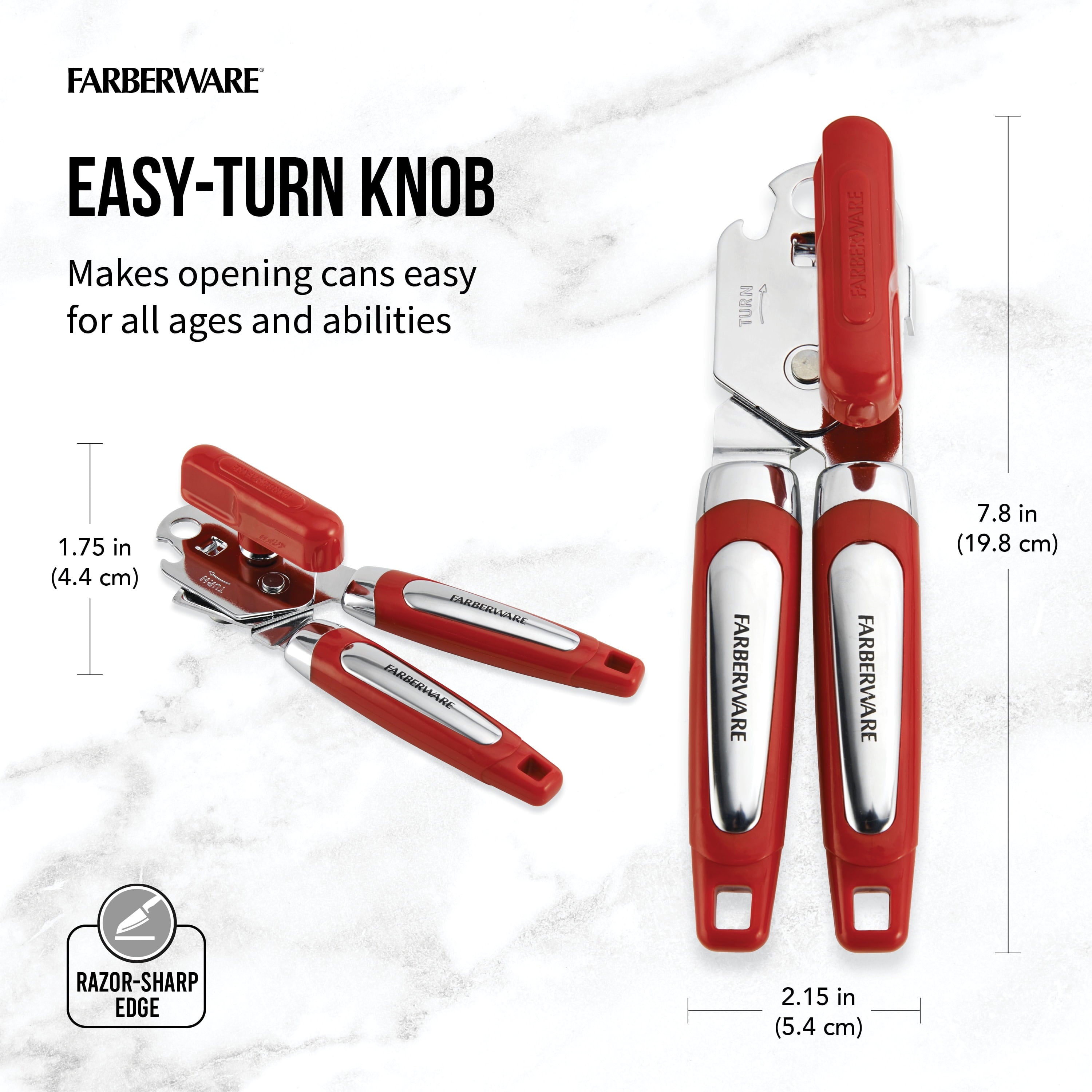 Professional Can Opener with Built-in Bottle Opener in Red