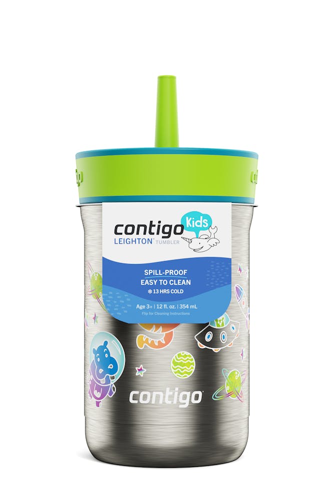 Contigo® Kids Leighton Spill-Proof Stainless Steel Tumbler with Straw, 12oz. - Cool Lime Space Craft