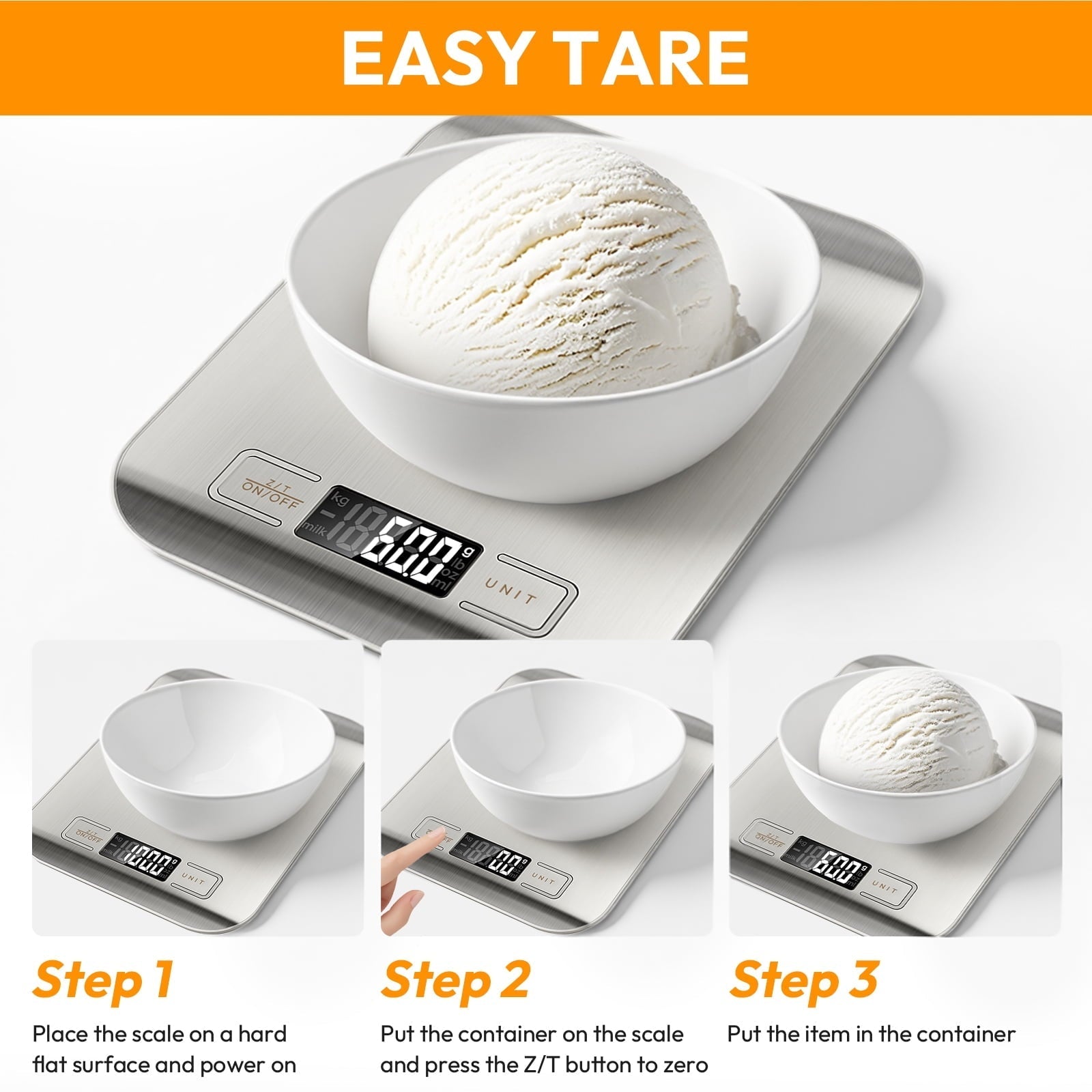 22lb/10kg Food Scale with 4 Units LCD Display, 0.05oz/1g Digital Kitchen Scale, for Baking, Cooking, Dietin...