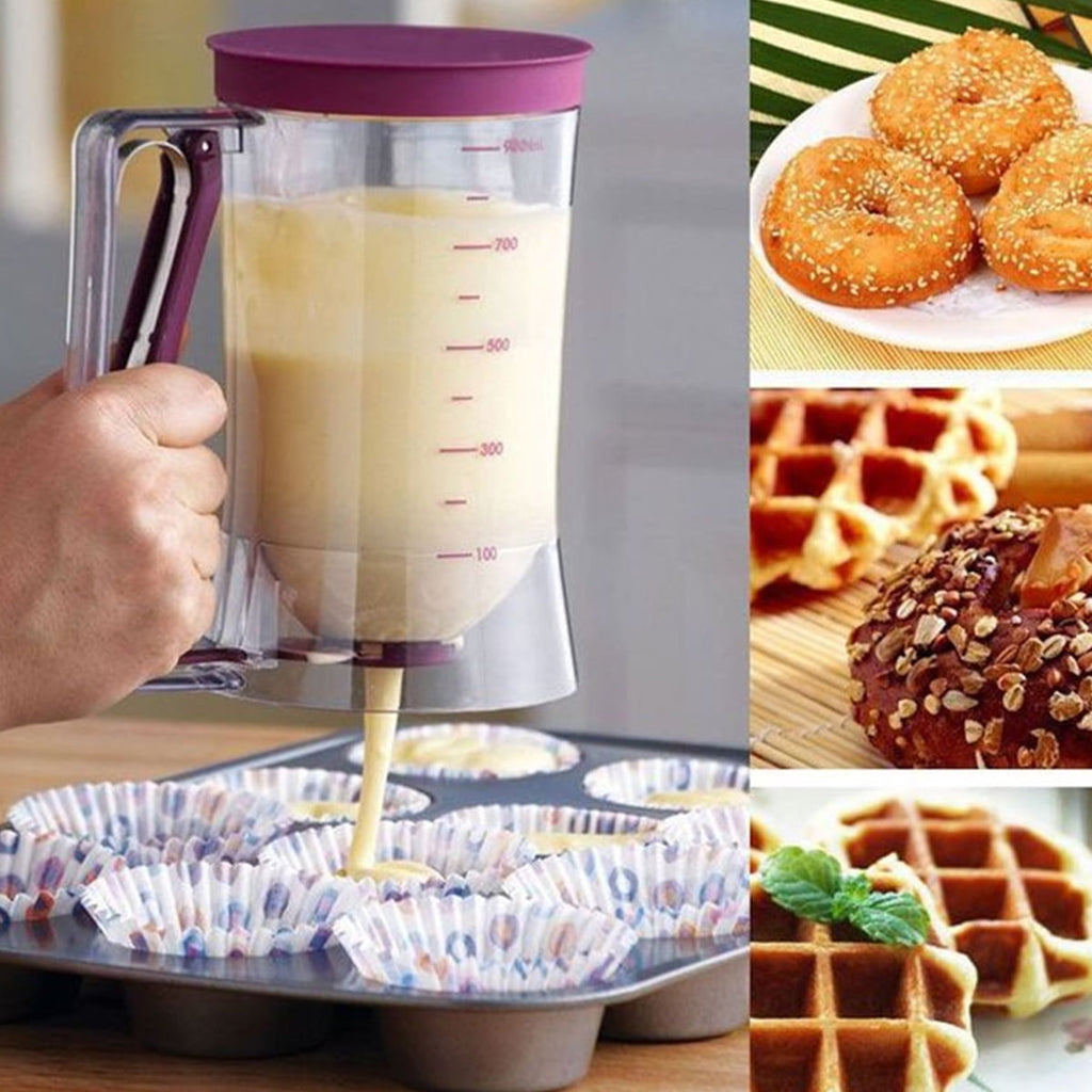 Batter Dispenser Pancake Cupcake Batter Separator with Measuring Label and Squeeze Handle Bracket ...
