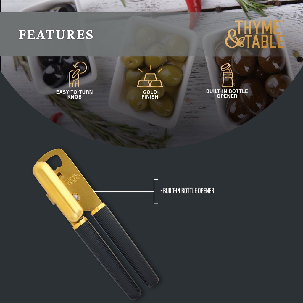 Stainless Steel Manual Can Opener with Gold Finish
