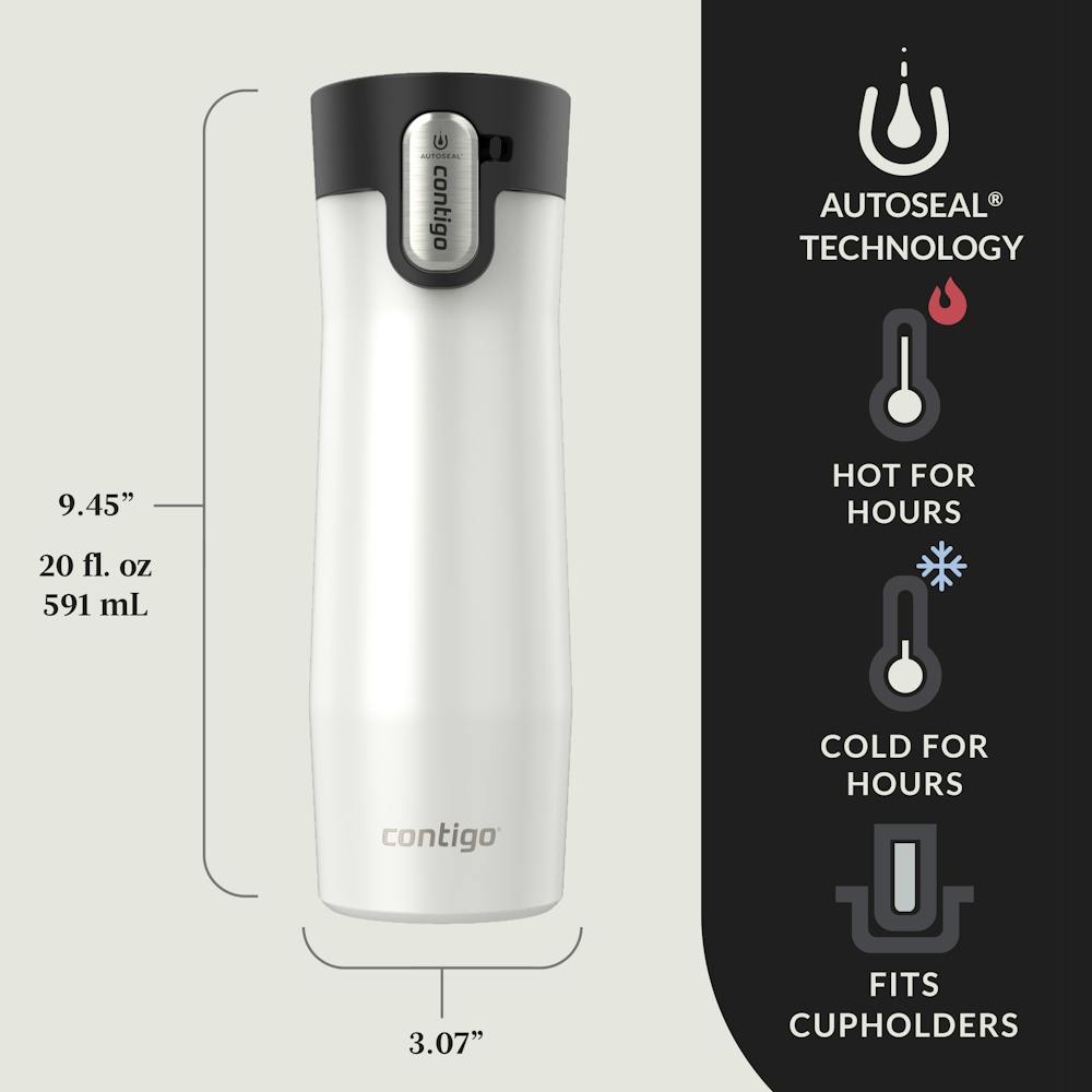 Contigo® West Loop 3.0 Stainless Steel Travel Mug with AUTOSEAL® Lid, 20oz, 2-Pack - Salt Frosted Pearl & Glacier Frosted Pearl