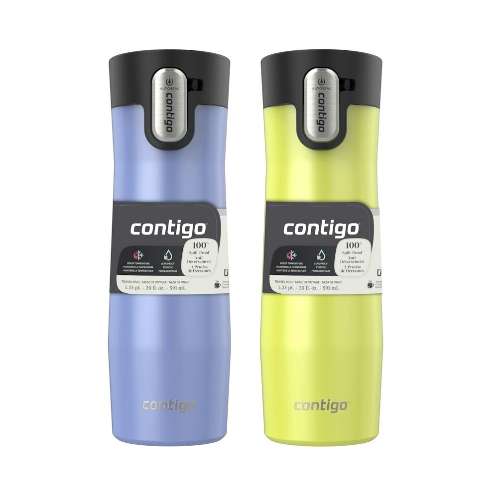 Contigo® West Loop 3.0 Stainless Steel Travel Mug with AUTOSEAL® Lid, 20oz, 2-Pack - Aster Frosted Pearl & Limelight Frosted Pearl
