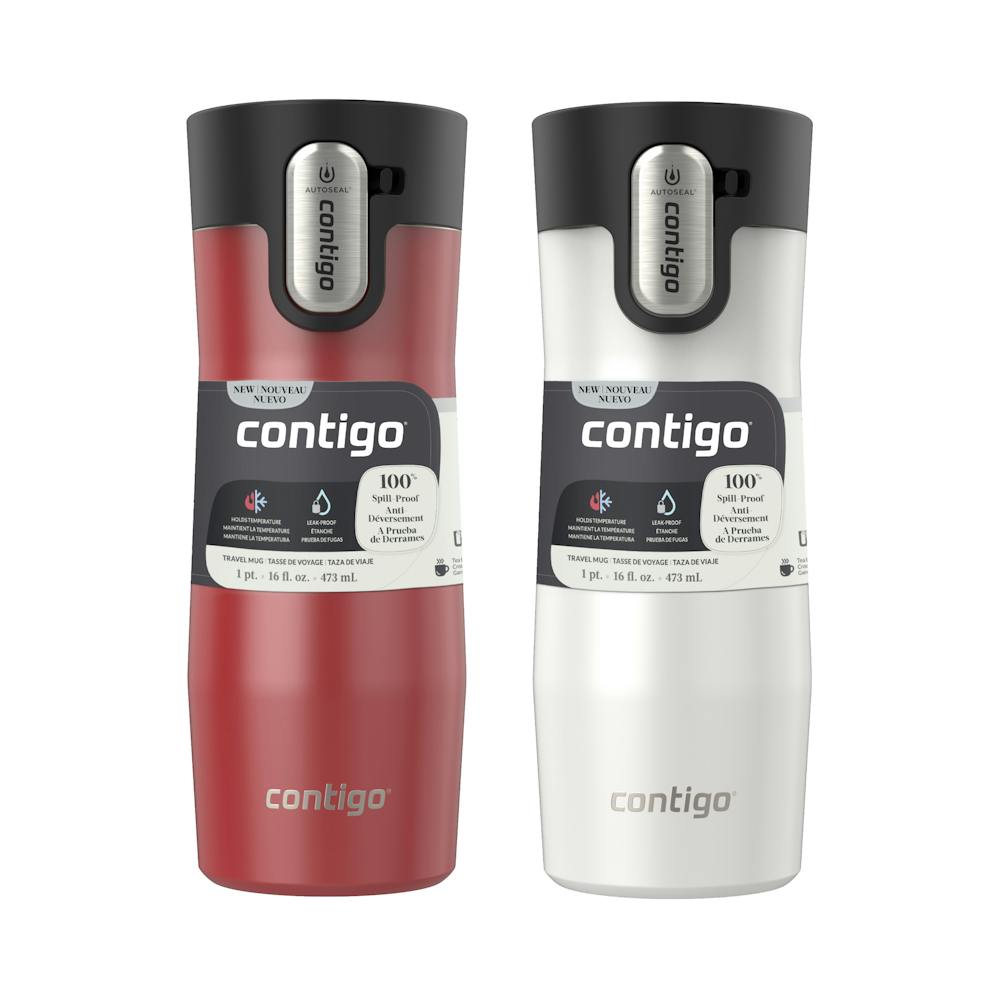 Contigo® West Loop 3.0 Stainless Steel Travel Mug with AUTOSEAL® Lid, 16oz, 2-Pack - Goji Berry Pearl & Salt Frosted Pearl