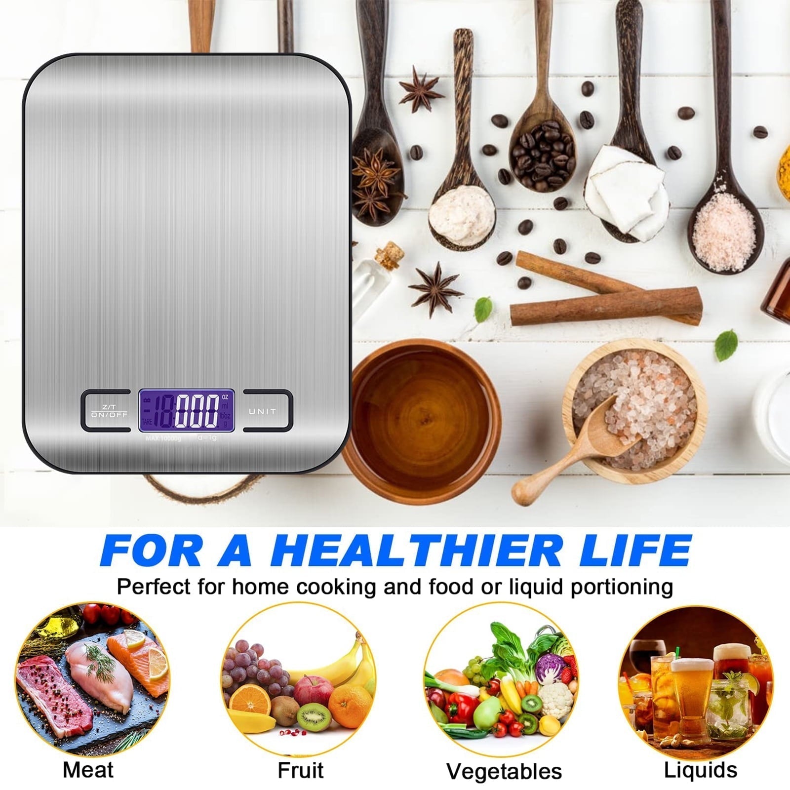 Digital Food Scale, 22lb Kitchen Scales Grams and Ounces for Weight Loss, Baking, Cooking, Keto and Meal Prep, with L...