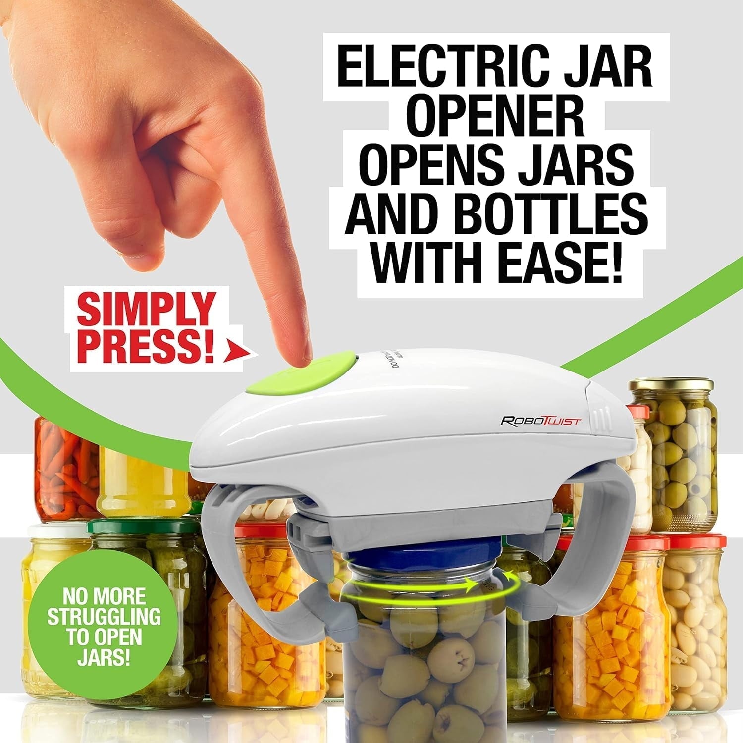 Electric Automatic Jar Opener for Seniors Arthritis One Touch for Jars of all Sizes As Seen on TV White, 2 ...