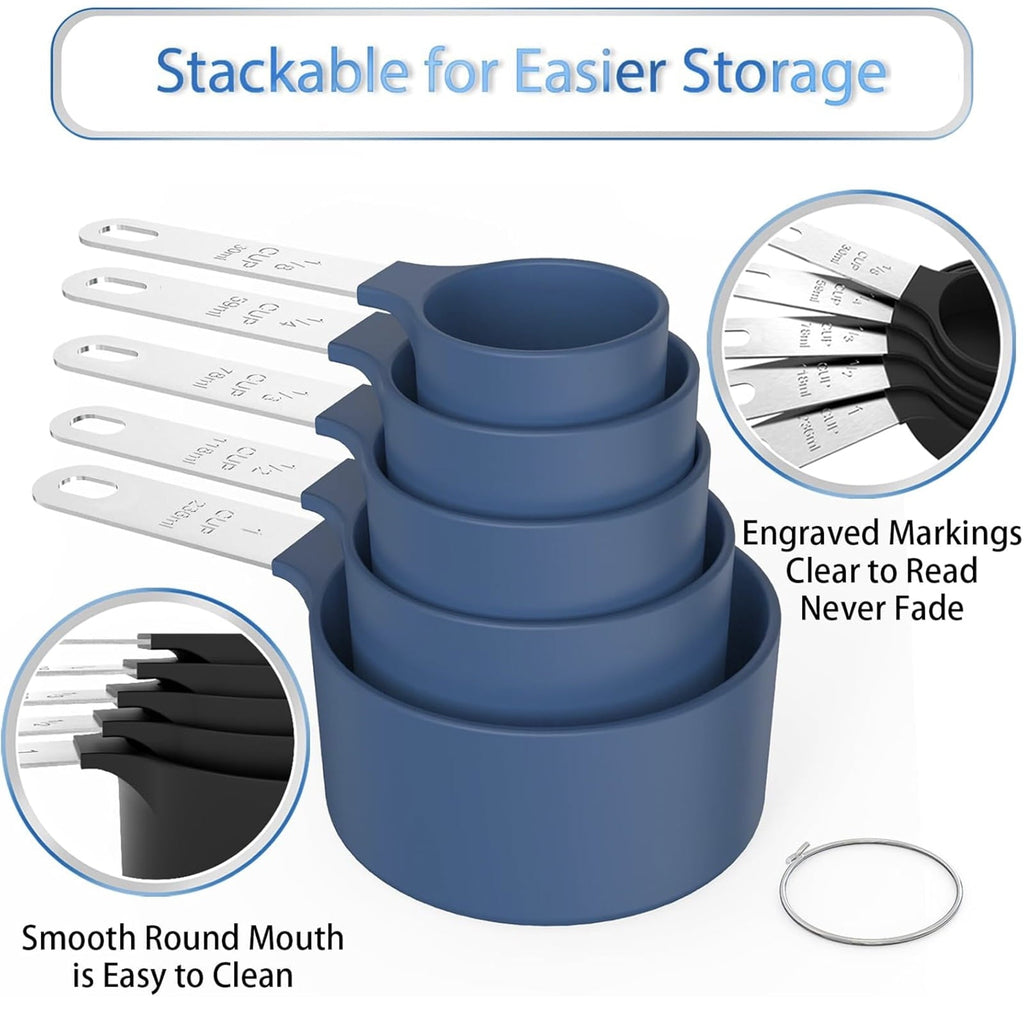 Stackable Measuring Cups & Spoons Set - Nesting Design with Stainless Steel Handles, Space-Saving Kitchen Gadg...