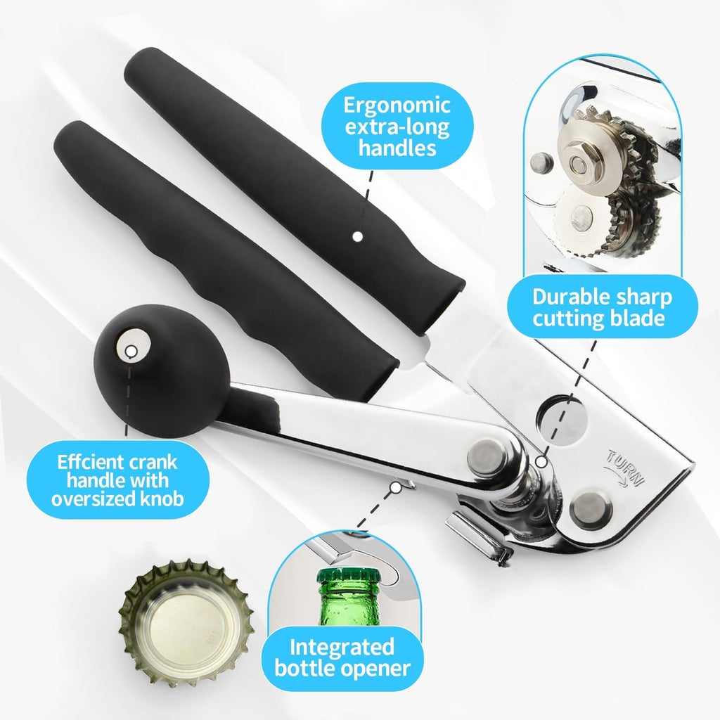 Commercial Can Opener Manual Heavy Duty Stainless Steel Handheld Smooth Edge Can Opener for Seniors for Kitchen
