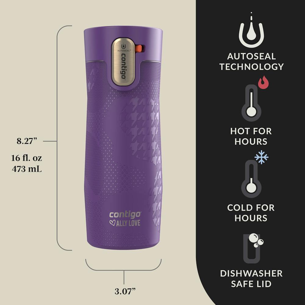Contigo® x Ally Love West Loop 3.0 Stainless Steel Travel Mug with AUTOSEAL® Easy-Clean Lid, 16oz - Violet