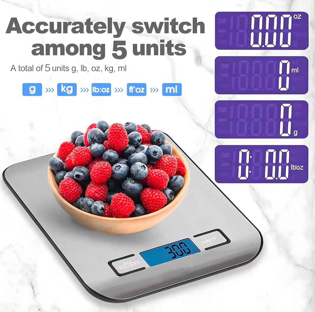 Food Scale Digital Kitchen Scale with 1g/0.05oz Precise Graduation, 5 Units LCD Display Scale for Cooking/Baking in K...