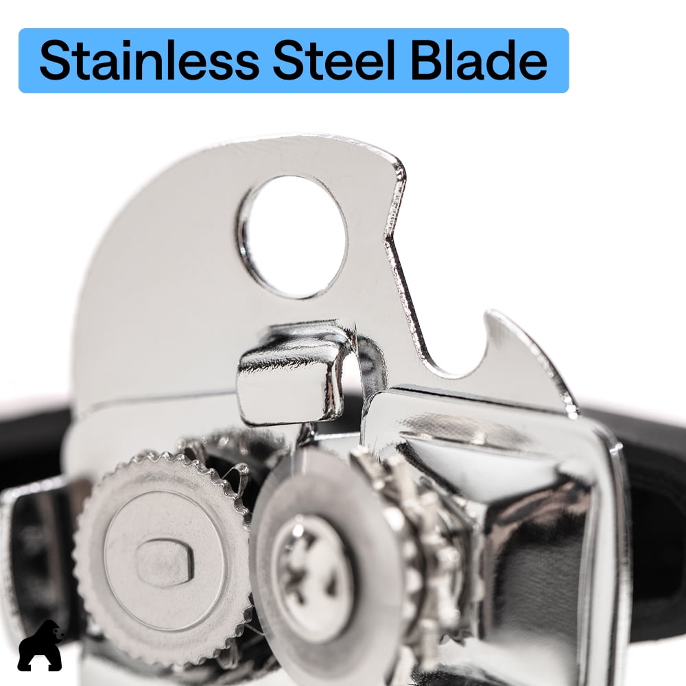 Stainless Steel Manual Can Opener, Soft Touch Handle, Built-In Bottle Opener, Black