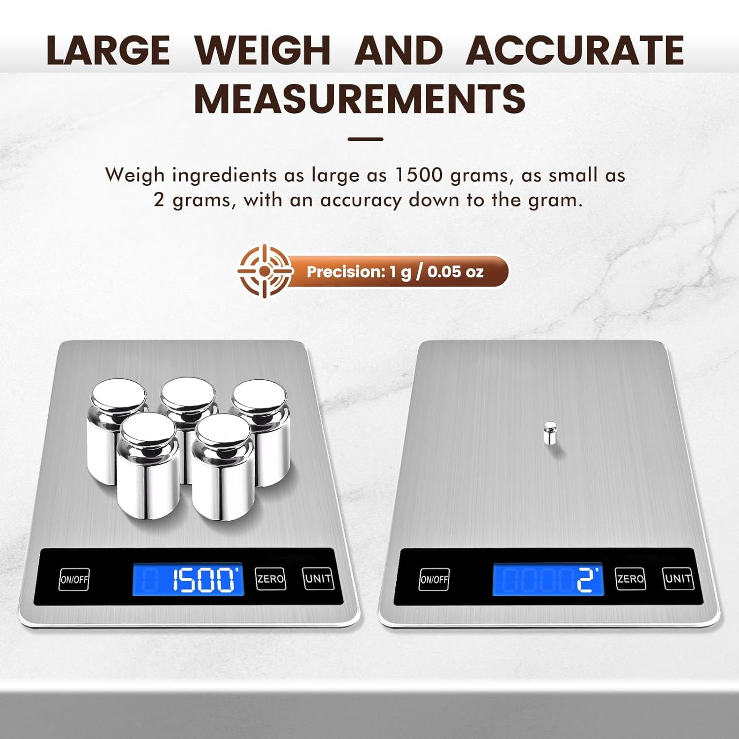 33lb Digital Kitchen Scale, 1g/0.05oz Accuracy, USB Rechargeable or Battery Powered, Waterproof Stainless Steel with ...