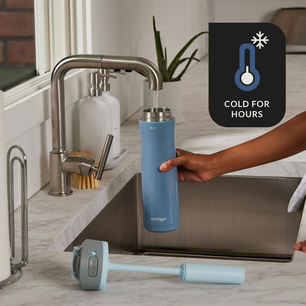 Contigo® Wells Chill Stainless Steel Filter Water Bottle with AUTOSPOUT® Straw Lid and Replacement Filter, 24 Oz. - Dark Ice & Purity