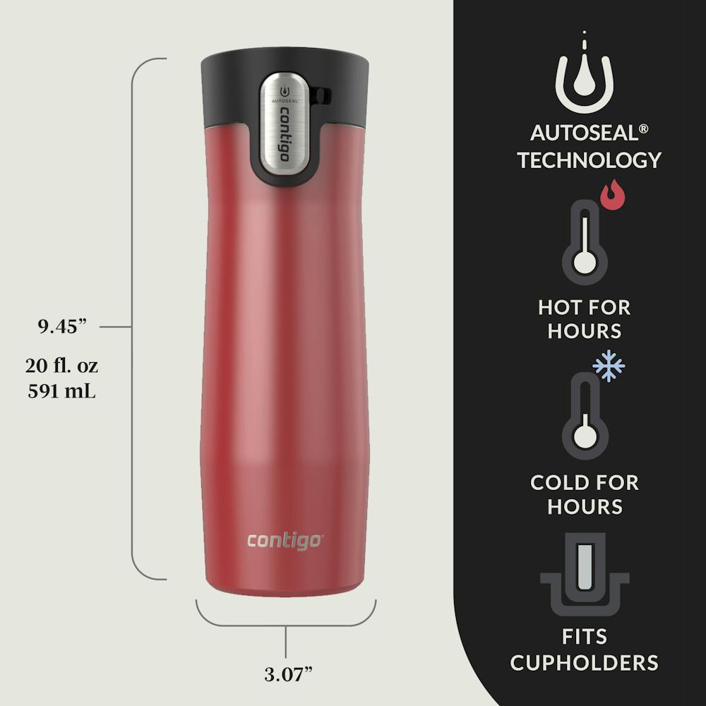 Contigo® West Loop 3.0 Stainless Steel Travel Mug with AUTOSEAL® Lid, 20oz, 2-Pack - Goji Berry Frosted Pearl & Salt Frosted Pearl