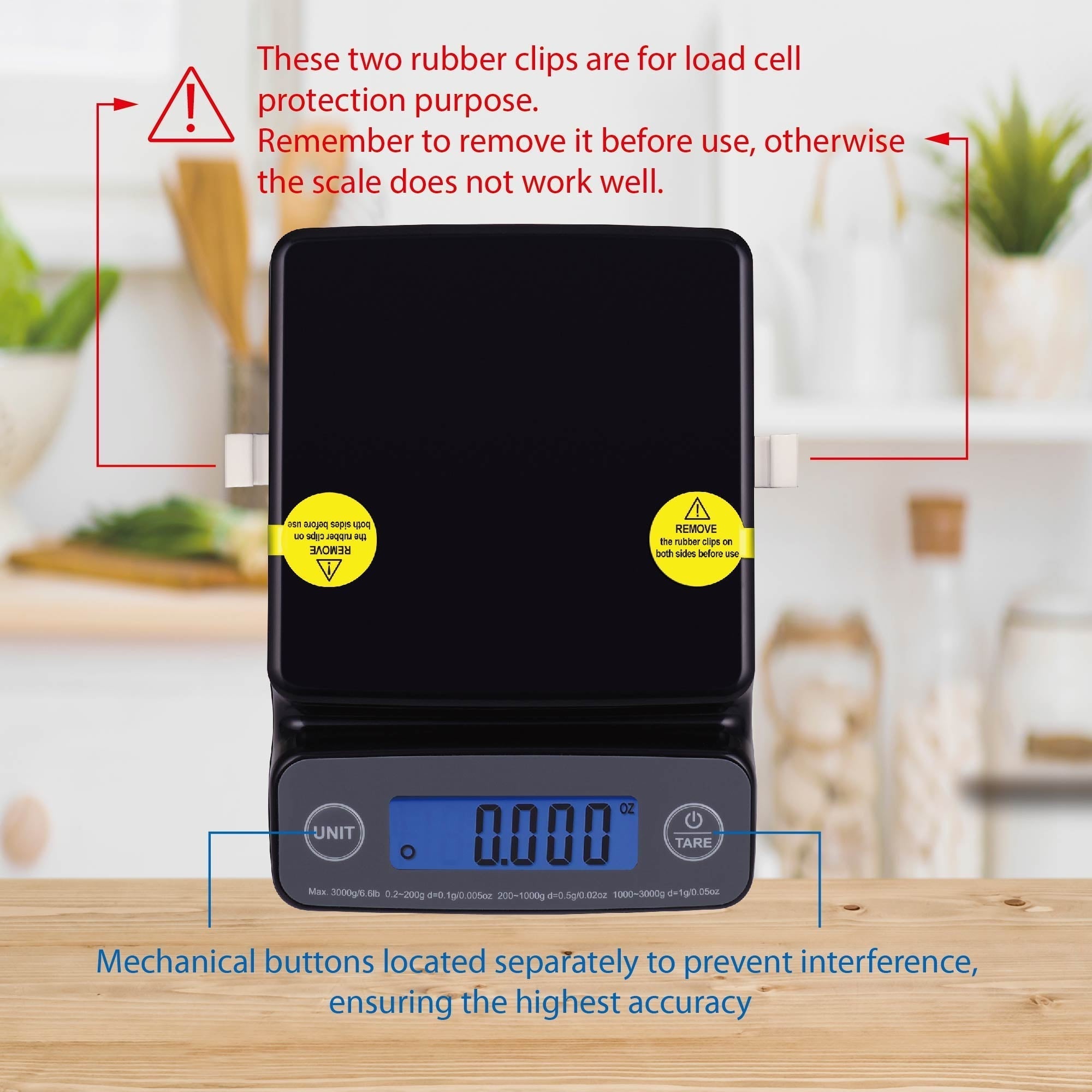 High Precision Digital Kitchen Scale with Blue Backlit, Black