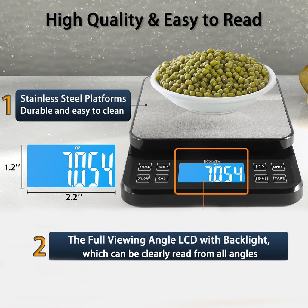 Digital Food Kitchen Scale, Gram Scale 0.1g/0.001oz Accuracy,5kg/11lb Stainless Steel with 9 Units, Tare Function& LC...