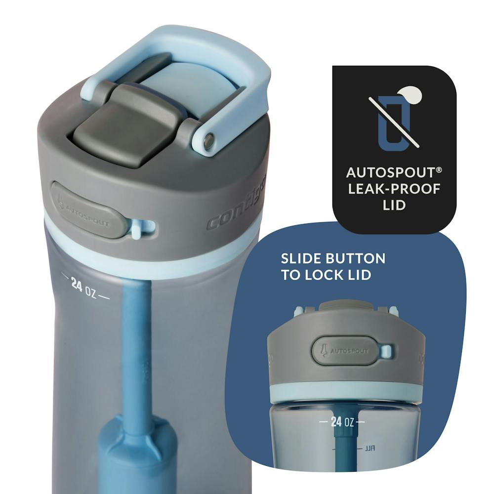 Contigo® Wells Plastic Filter Water Bottle with AUTOSPOUT® Straw Lid and Replacement Filter, 24 Oz. - Dark Ice & Purity