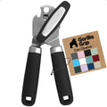 Stainless Steel Manual Can Opener, Soft Touch Handle, Built-In Bottle Opener, Black