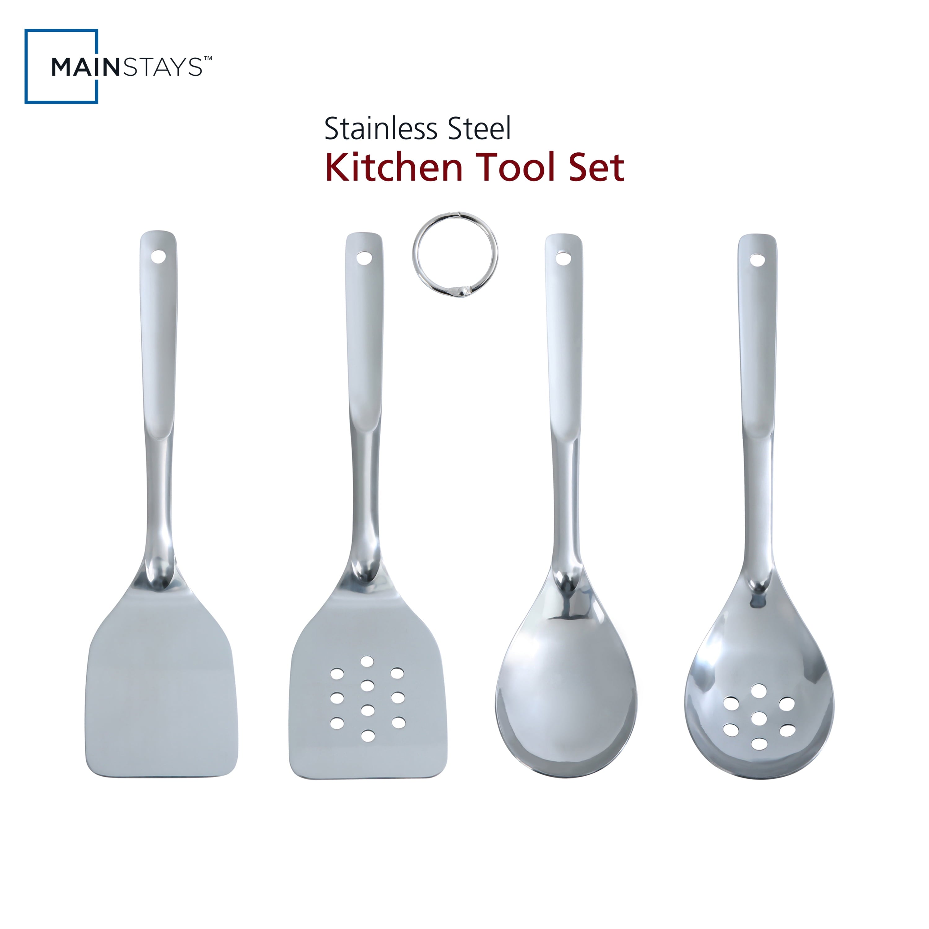 Stainless Steel 4-Piece Utensil Set: Includes Spatula, Slotted Spatula, Spoon, and Slotted Spoon