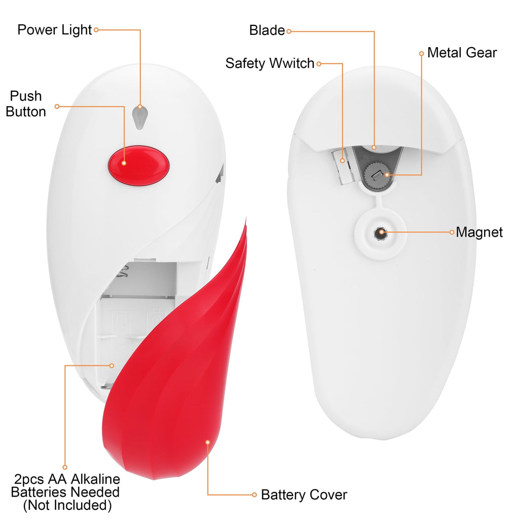 Electric Can Opener for Seniors with Arthritis, Smooth Edge, Hands Free, Battery Operated, Red
