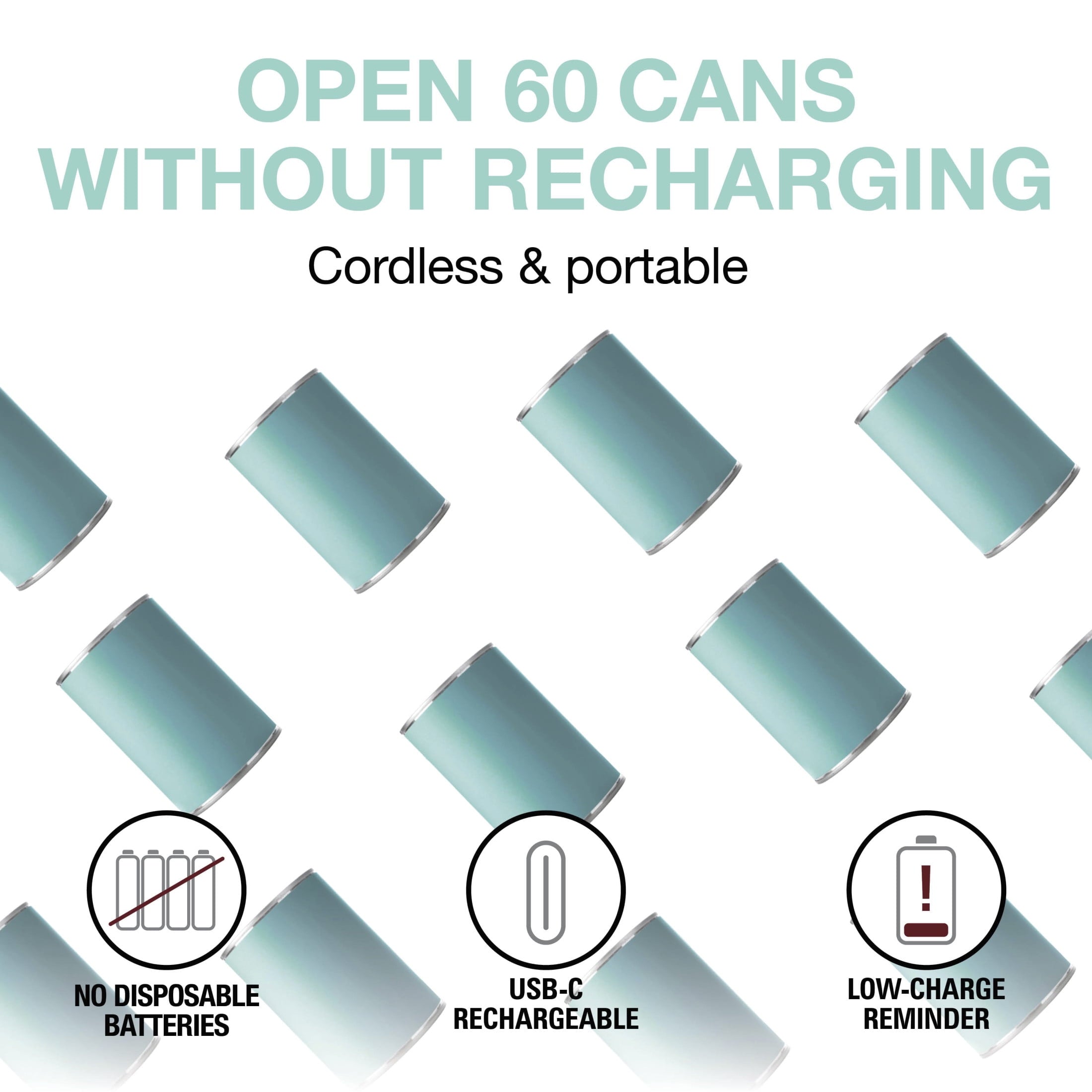 Automatic Electric Can Opener, Hands Free Cordless Operation, USB Rechargeable, Mint Green