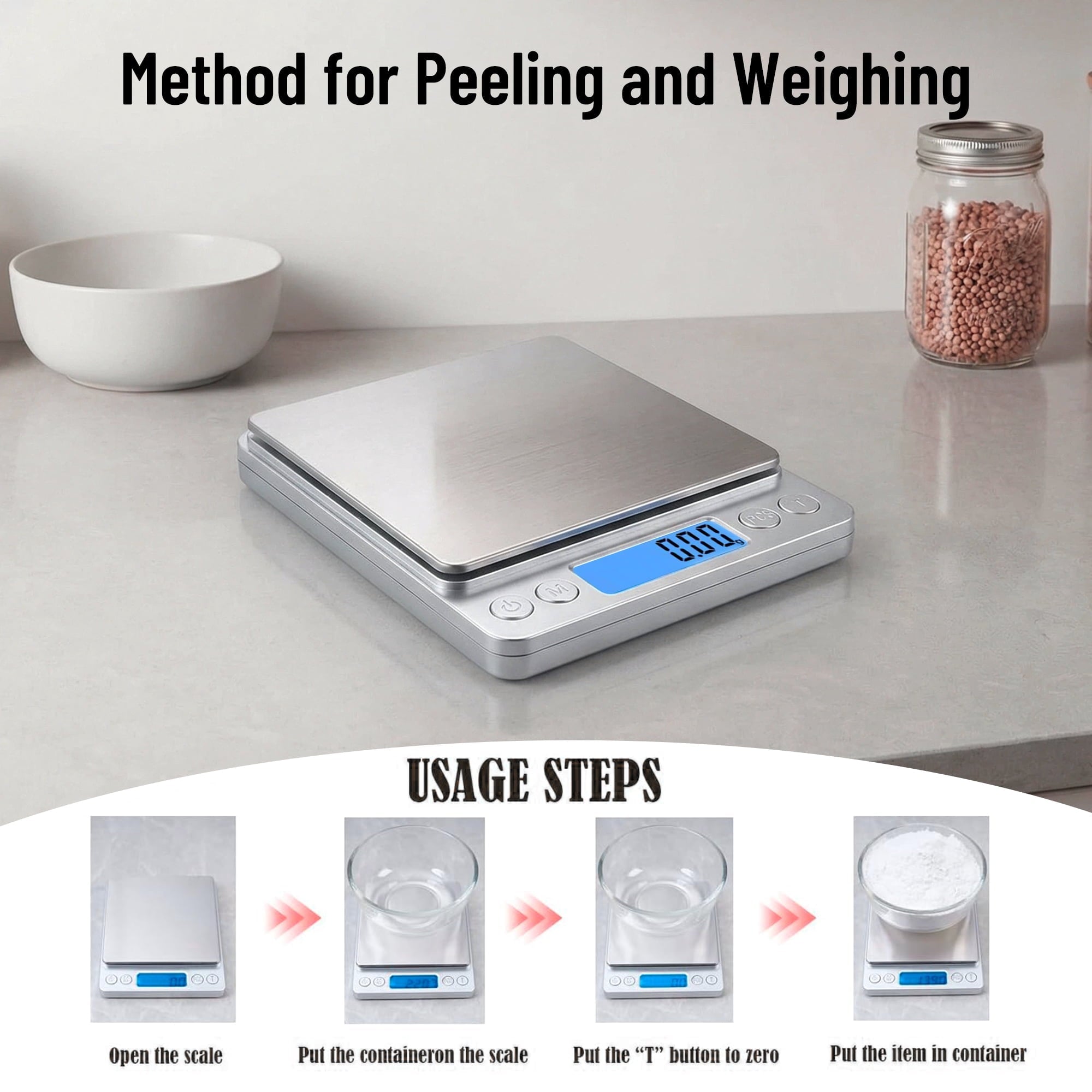 Kitchen Food Scale, Digital Kitchen Scale with LCD Display, Weight Grams and Ounces for Baking Cooking and Meal Prep