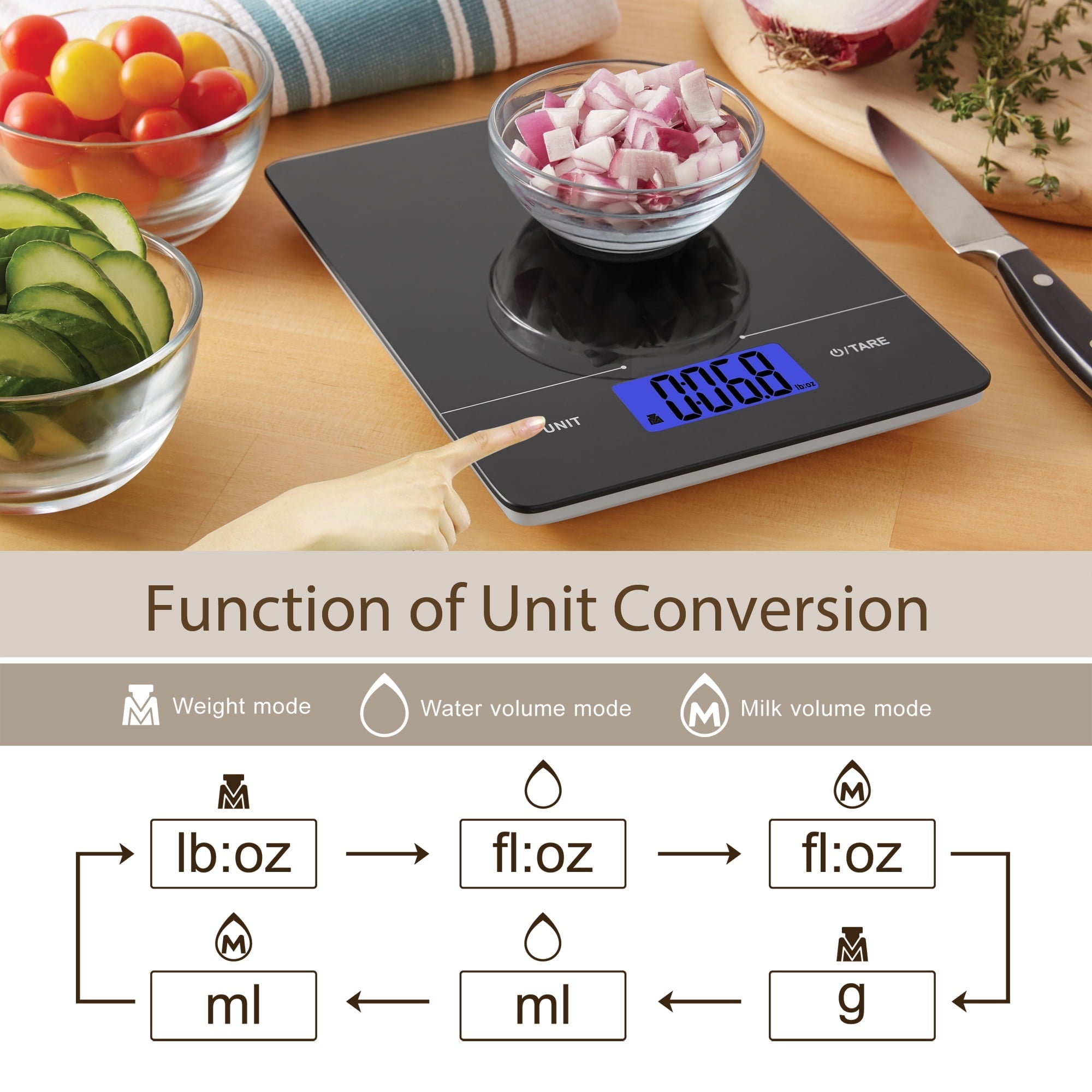 Tempered Glass Slimline Digital Scale with Blue Backlit, Black