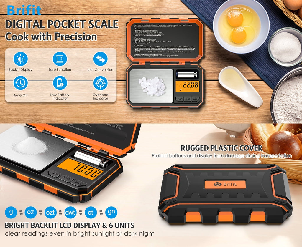 Digital Scale, 200g/0.01g Mini Scale Electronic Smart Scale 50g Calibration Weight LCD Backlit Display Tare Fu...