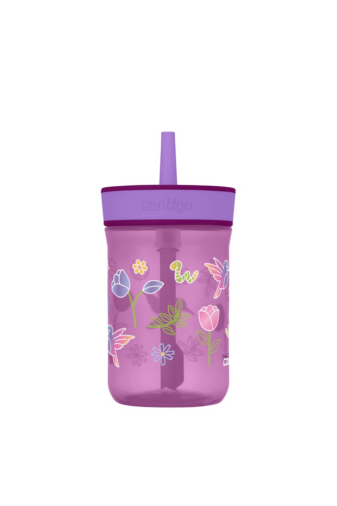 Contigo® Kids Leighton Spill-Proof Tumbler with Straw, 14 oz - Grape Amethyst with Tulips