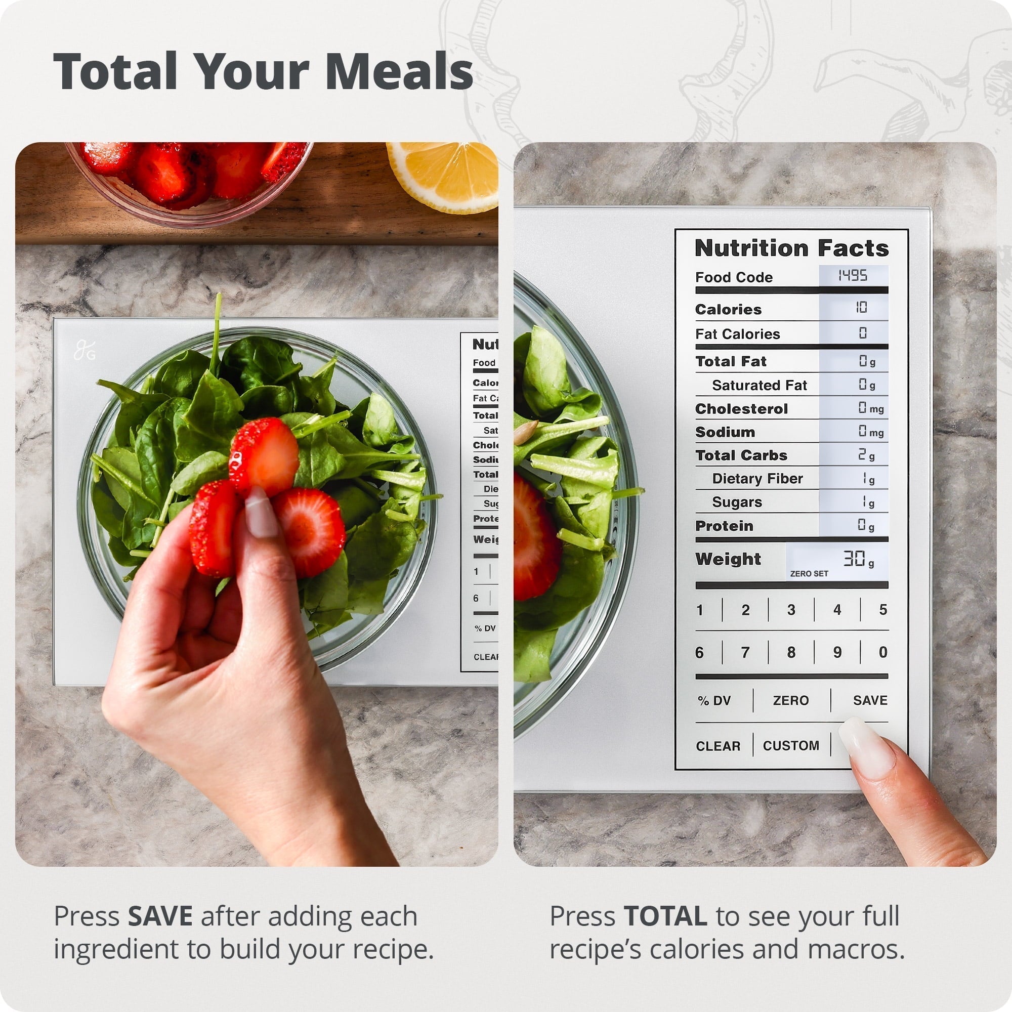 Digital Nutritional Food Scale, LCD Display , Calorie Meal Prep, Weight Loss, Silver