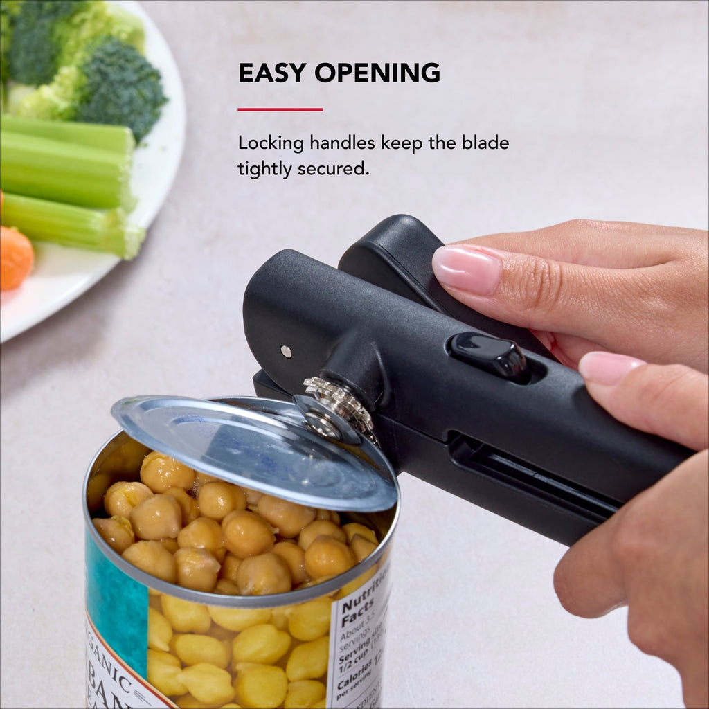 Stainless Steel Manual Can Opener with Locking Handles, Black