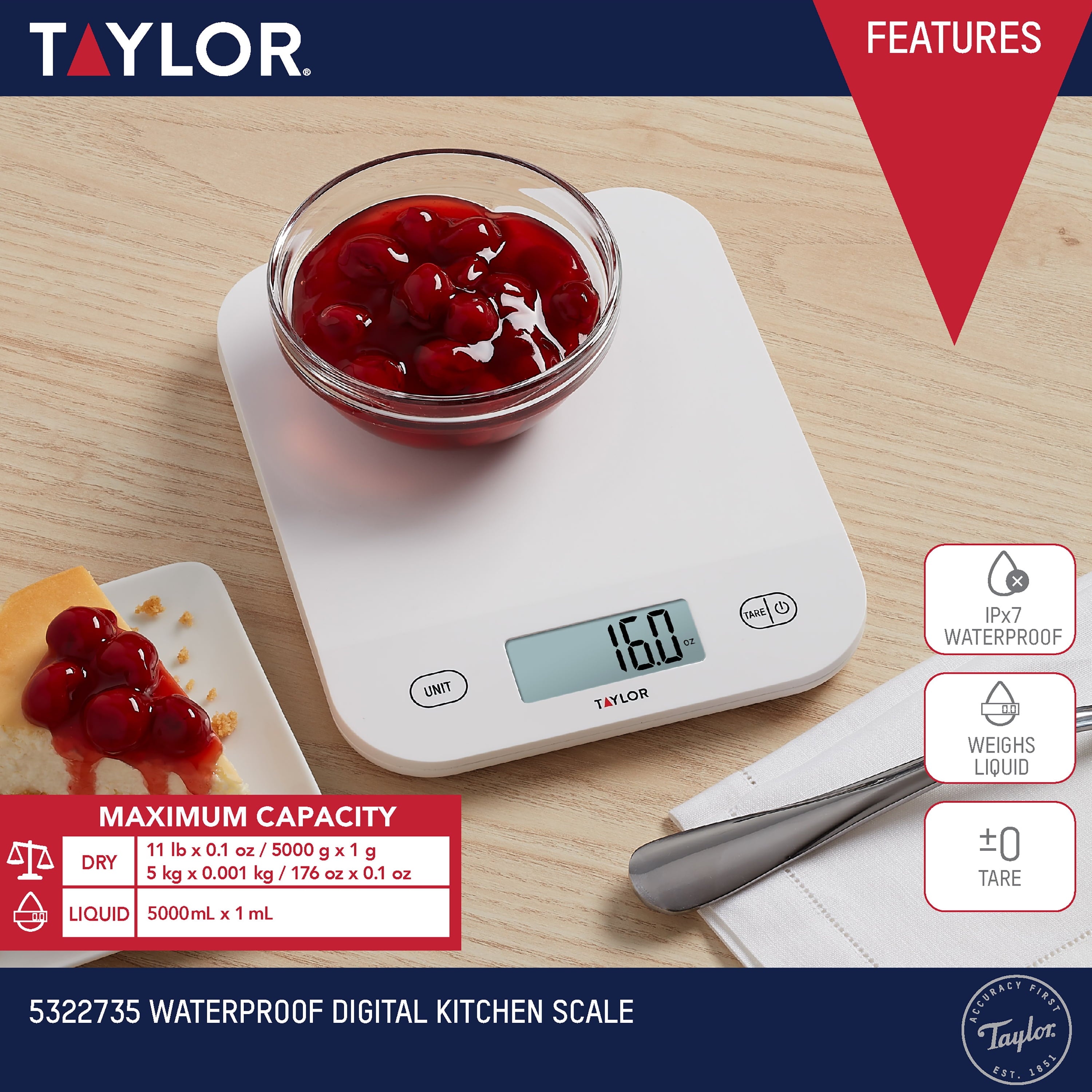 Digital Waterproof Kitchen and Food Scale with Grams & Ounces, White Capacity
