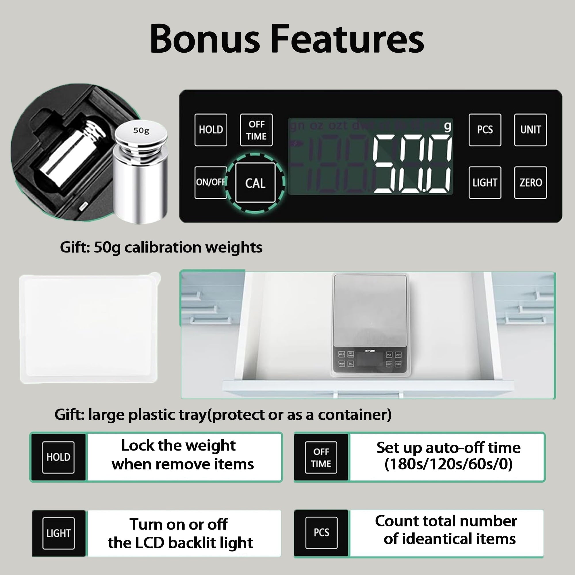 Digital Food Kitchen Scale, Gram Scale 0.1g/0.001oz Accuracy,5kg/11lb Stainless Steel with 9 Units, Tare Function& LC...