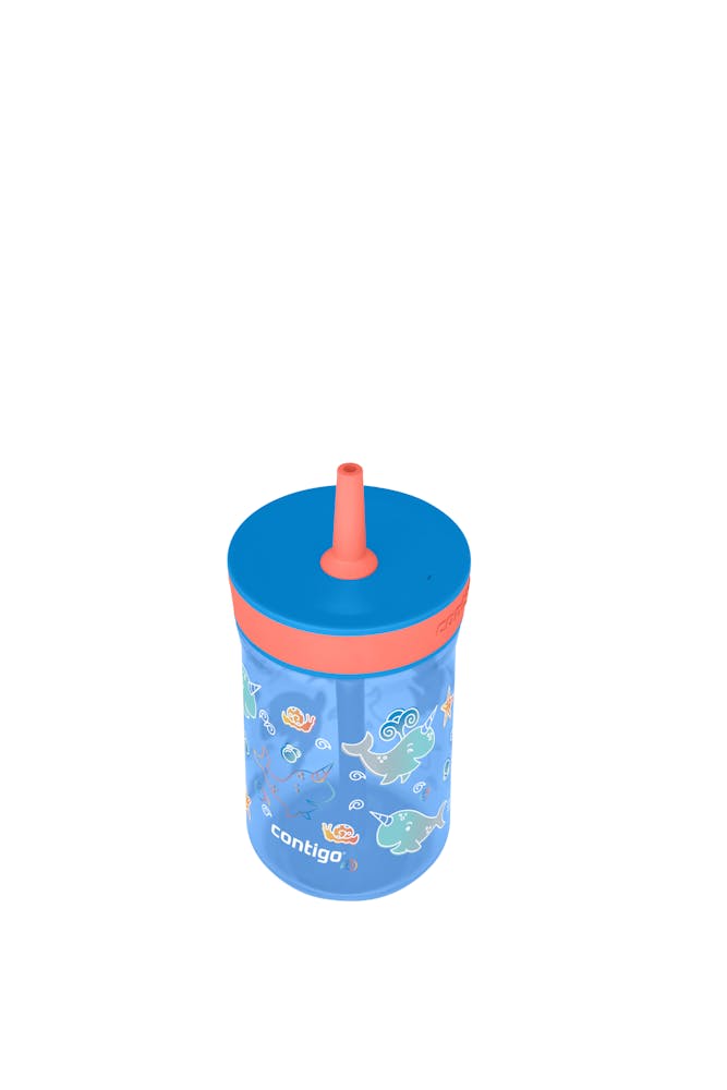 Kids’ Leighton Straw Tumbler with Spill-Proof Leak-Proof Lid, 14oz - Blue Poppy Coral & Narwhals