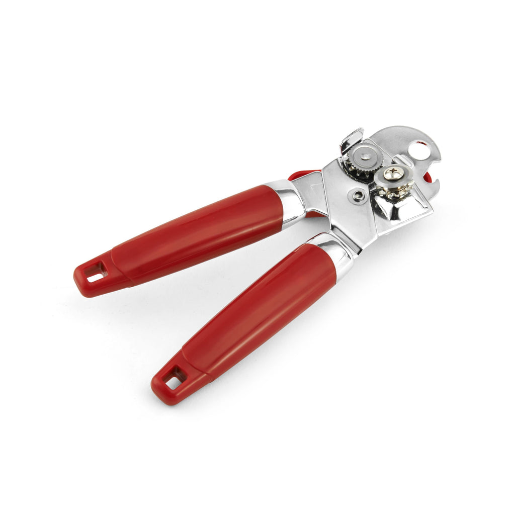 Professional Can Opener with Built-in Bottle Opener in Red